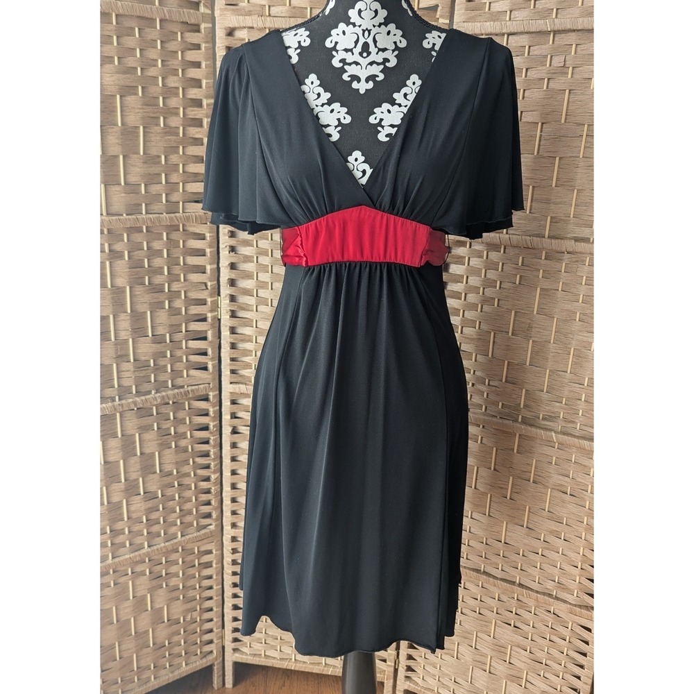 Y2K My Michelle LBD Black Red Satin Sash Flutter Sleeve Dark Romantic Fairy M